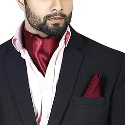 blacksmith Jacquard Microfiber Neckwear Ascot and Matching Pocket Square Set for Men-picture-12