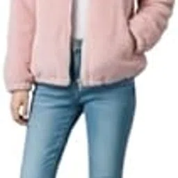 Women's Two-Tone Fleece Jacket with Heart Detail, White and Pink, Zip Front-picture-33
