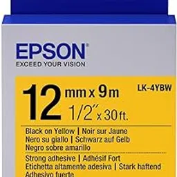 Epson LabelWorks Strong Adhesive LK (Replaces LC) Tape Cartridge 1/2" Black on Yellow (LK-4YBW) - for use with LabelWorks LW-300, LW-400, LW-600P and LW-700 Label Printers image 1