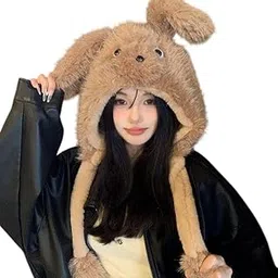 Women Winter Cute Bear Ear Woolen Beanie Cap and Neck Scarf Warmer for Girls | Full Face Cover Super Soft Velvet Fur Skull Cap for Ladies & Girls-picture-50