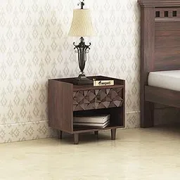 Ganpati Arts Solid Sheesham Wood Raj Bedside End Table with Drawers and Shelf Storage Wooden Living Room Furniture for Home Bedroom (Walnut Finish) 1 Year Warranty-picture-61