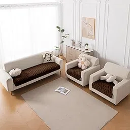HOKIPO 'Velvet Maze' Premium Sofa Mat for 5 Seater (3+1+1) with Anti-Slip Backing, Dark Brown (AR-5903 + AR-5907-DBR*1) image 1