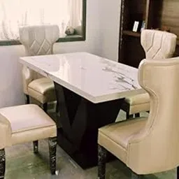 Taxzek Modern Dining Set, 4 Cream Leather Chairs with Marble-Look Table, V-Base, Diamond Pattern-picture-14