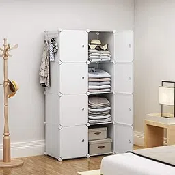 Portable Collapsible Plastic Wardrobe Closets 8 Storage Cube Closets with 1 Hanging Rod & 8 Doors,Multipurpose Kids Wardrobe for Baby Clothes/Book/Towels/Toy/Shoes (White)-picture-17