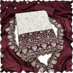 sanganee fashion Women's Vichitra Silk Dress Material with Embroidery Work, Multicolour Allover Design, Dupatta and Shantoon Bottom + inner WINE-picture-51