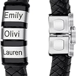 myjewel Your Customized Text | Laser Engraved Men's Leather ID Bracelet in Rope Stainless Steel, Silver, and Black - Stylish and Meaningful Gift for Men| Personalised Leather Wrist Band-picture-24