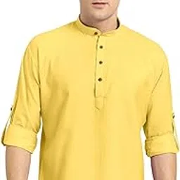 zombom Men Cotton Polyester Blend Full Sleeve Short Kurta Shirt with Mandarin Collar, Regular Fit Short Straight Kurta Shirt for Men-picture-10