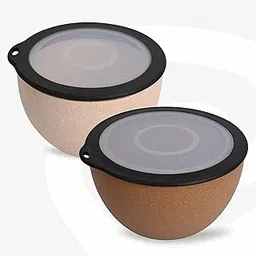 Eha Earth Friendly Mixing Bowls and Serving Bowls with Lid | Microwave Safe Bowl | Storage Bowls Made with Rice Husk and Bamboo Fibers | 1600ml Each | Set of 2 | Brown-image-52