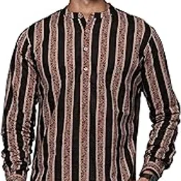 indo era Men's Cotton Striped Daily Straight Short Kurta (MKR0BK1177_Black_Ready to Wear_S to 2XL-Size)-picture-49