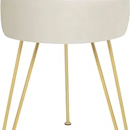 YOONIC Velvet Soft Modern Vanity Footstool -Round Footrest Stool Ottoman Side Table Seat Dressing with Golden Metal Leg and Sponge Filling,Upholstered Foot Rest,Living Room and Bedroom （Beige）-image-31