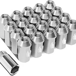 DNA MOTORING LN-T7-019-15-SL Silver J2 Engineering 7075 Aluminum M12 x 1.5 20Pcs L: 45mm Open-End Lug Nut w/Adapter-image-20