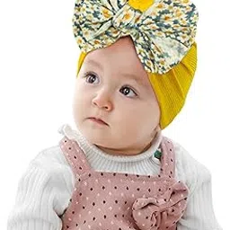 syga Baby Printed Bowknot Cap, Toddler Beanie Hat, Fabric Warm & Breathable for 0 to 2 Years - Unisex (Yellow)-picture-53