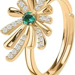 ornate jewels 925 Silver 18K Gold Plated Green Cubic Zirconia Flower Adjustable Ring for Women | With Certificate of Authenticity and 925 Stamp | Life-time Warranty*-picture-22