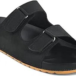 Berkin-Style-Slip On Mens Sliders | Stylish Open Toe Adjustable Double Velcro Sandal | Anti-Skid Soft Cushioned Footbed | Lightweight EVA Sole | Comfortable | Stylish Footwear for Travel/Office/College | Black-image-26