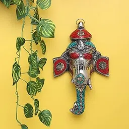 CRAFTHUT Lord Ganesh Face Wall Hanging Sculpture for Entrance Door & Living Room, Antique Decorative Religious Showpiece For Home Decor, (5.5 X 1.5 X 9.5 Inches, 224 g), Multicolour-picture-27