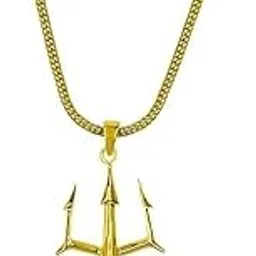 jewel_loom Golden Plateded Unisex Hindu God Lord Shiva Mahadev Trishul Bolenath Mahakaal Trishul/Trident Stainless Steel Locket Pendant Necklace-picture-14