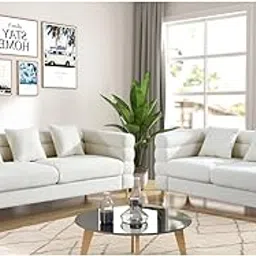 Premium 3+2 Sofa Set for Living Room | Modern Wooden Frame Sofa with Premium Fabric Upholstery & Plush Cushions | Elegant & Durable Design for Home & Office White-picture-33
