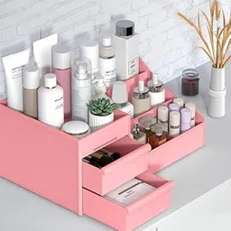 Roktry Makeup Organizer Countertop - Bathroom Countertop Organizer for Makeup, Skin Care, Jewelry, Brushes, Lipsticks, etc - Plastic Drawer Storage Container that works as Vanity Organizer (Pink)-picture-31