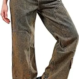 freehand by The Indian Garage Co Women Relaxed Fit Solid High-Rise Denim Cargos-picture-12