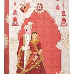 VESTTA -ELEGANCE REDEFINED Gift Paper bag, Extra Large Vertical, 12 (L) x 5 (B) x 17 Inch (H), Dulha Dulhan Print for Weddings, Engagements, Bridal Showers, Anniversaries with Gift Tags, Orange-picture-15
