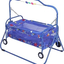 FLIPZON Metal Foldable Baby Cradle With Swing, Jhula Palna For New Born Babies | Comfortable Multi-Use Baby Cradle, Baggi/Palna For Baby (J8), Blue|Canopy-picture-17
