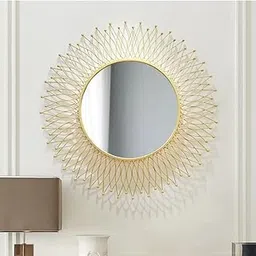 MUSEERA 24" Gold Sunburst Wall Mirror – Modern European-Style Decorative Round Mirror, Handmade Wall-Mounted Accent for Living Room, Hallway, or Bedroom-image-64