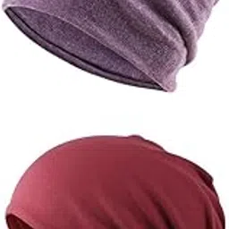 myaddiction 2 Pieces Cotton Slouchy Baggy Beanie Chemo Hat Slouchy Cap Purple+Red-picture-49