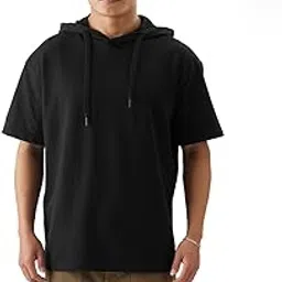 the souled store Solids Men and Boys Short Sleeve Oversized Fit Cotton Hooded Neck T-Shirt-picture-44