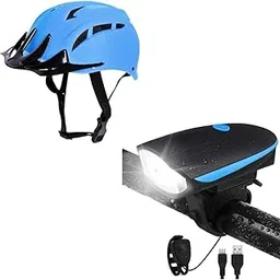 FCCRACING Adjustable Kids Helmet with Visor for Cycling & Skating + Rechargeable Cycle Light with Horn, Bright LED Light | Cycling Accessories, Bicycle Light Mount image 1