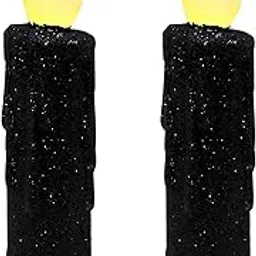 CVHOMEDECO. Glitter Flameless Candles Flickering Battery Operated LED Taper Candles with Timer for Home, Wedding, Halloween, Christmas Decor. Black, 4-3/4 Inch, Set of 2-picture-19