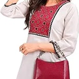 estela Women's Embroidered Short Tunic Top, White with Red Yoke-picture-48