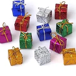 Shimmers Mini Gift Box Christmas Ornaments – Set of 12 Multicolor Present Decorations with Metallic Finish & Ribbon | Hanging Tree Decor for Xmas, Crafts, Parties & DIY-picture-40