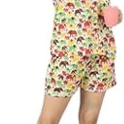 KAVERI KREATIONS Cotton Night Suit for Women & Girls | Elephant Printed Co-ord Set of Short Sleeve Top and Shorts, Soft & Breathable Loungewear, Comfortable Sleepwear for Summer Nights-picture-29