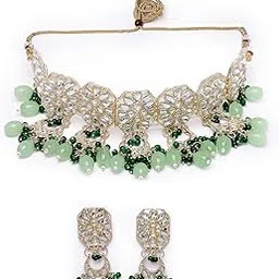 studio sukkhi Desirable Kundan Studded Gold Plated Mint Green Choker Necklace Set With Drop Earrings | Jewellery Set For Women A nd Girls (NS105839)-picture-41