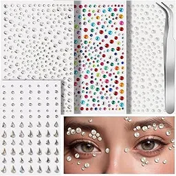 QIQVERT 4 Sheets Face Gems & Pearl Stickers for Face Makeup Self Adhesive Face Stickers Rhinestone Jewels with Tweezer | Glitter Color Festival Face, Hair & Nail Art Stickers for Crafts, Clothes & DIY (Makeup Accessories)-image-62