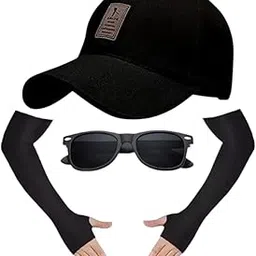 Baseball Summer Sports Gym Dance Caps for Men, Women, Kids and UV Protection Cooling Arm Sleeves Cover Gloves [Cap,Sunglasses and Hand Glove] Pack of 3-image-4