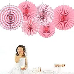 AMFIN® Western Printed Paper Fan Decoration (Polka Dots Stripes Printed) Trend Party Fan for Wedding Birthday Showers - Pink (Pack of 6)-picture-18