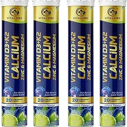 Vital Vibe Vitamin D3 + K2 with Calcium, Magnesium, Zinc – Effervescent Tablets – Bone & Immune Support Supplement – Sugar-Free, Fast Absorption, Lemon Flavor, 80 Tablets (Pack of 4)-picture-18