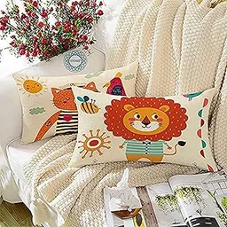 STITCHNEST Animals Printed Poly Cotton Rectangular Cushion Cover Set of 2 (12 X 18 Inches)-picture-17