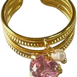 arturia Vintage 18K Gold Stainless Steel Finger Ring with Zircon Teardrop, Butterfly, and Natural Stone Pearl Pendant - Open Ring for Women-picture-11