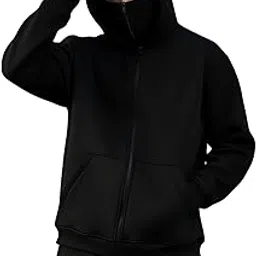 Unisex Full-Zip Hooded Jacket with Face Cover, Black-picture-36