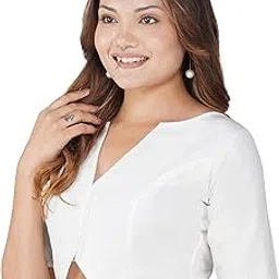 fressia fabrics Women's Pure Cotton V Neck Readymade Saree Blouse (902_Blouse)-picture-11