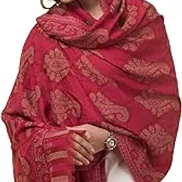 Women’s Magenta Pink White Ultra Soft Pashmina Wool Kani Shawl for Winters (40 x 80 Inches)-image-47