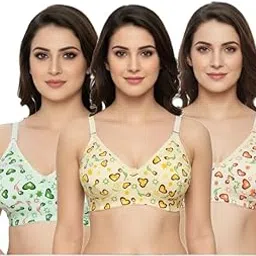 Women’s Printed Cotton Blend T-Shirt Bra Combo | Heart & Fruit Pattern | Wirefree | Non-Padded | Full Coverage | Pack of 3 (Multicolor)-image-80