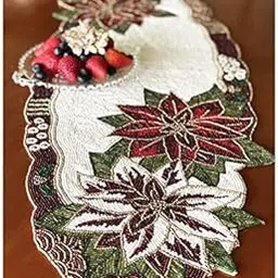 Made for You Premium Handcrafted Beautiful Glass Beaded Table Runner (Approx. 12 x 35 x 0.1 inches | Cream & Maroon Flower)-picture-11