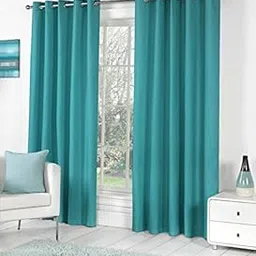 Plain Curtains Solid | Long Door Curtains |Room Darkening Stylish Fancy Eyelet Panel Drapes for Home and Office 2 Pieces (7 Feet, Aqua)-image-77
