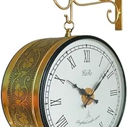 KARO Metal Analog Double Sided Wall Clock | Vintage Clock | Station Wall Clock with Brass Coated (Colour-Shiny Gold) (12 inches)-picture-11