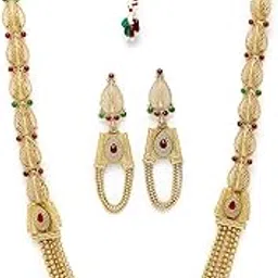 Intriguing Gold Plated Rani Haar Long Kundan Studded Matinee Necklace Set And Earring | Jewellery Set For Women (NS105731)-image-16