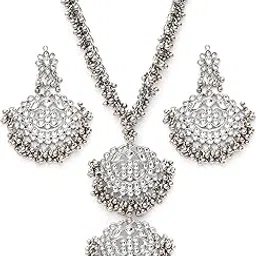 karatcart Oxidised Silver Kundan and Silver Balls Studded Rani Haar Necklace Set-picture-28