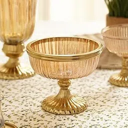 Pure Home + Living Gold Ribbed Glass Decorative Bowl with Stand - Small-picture-28